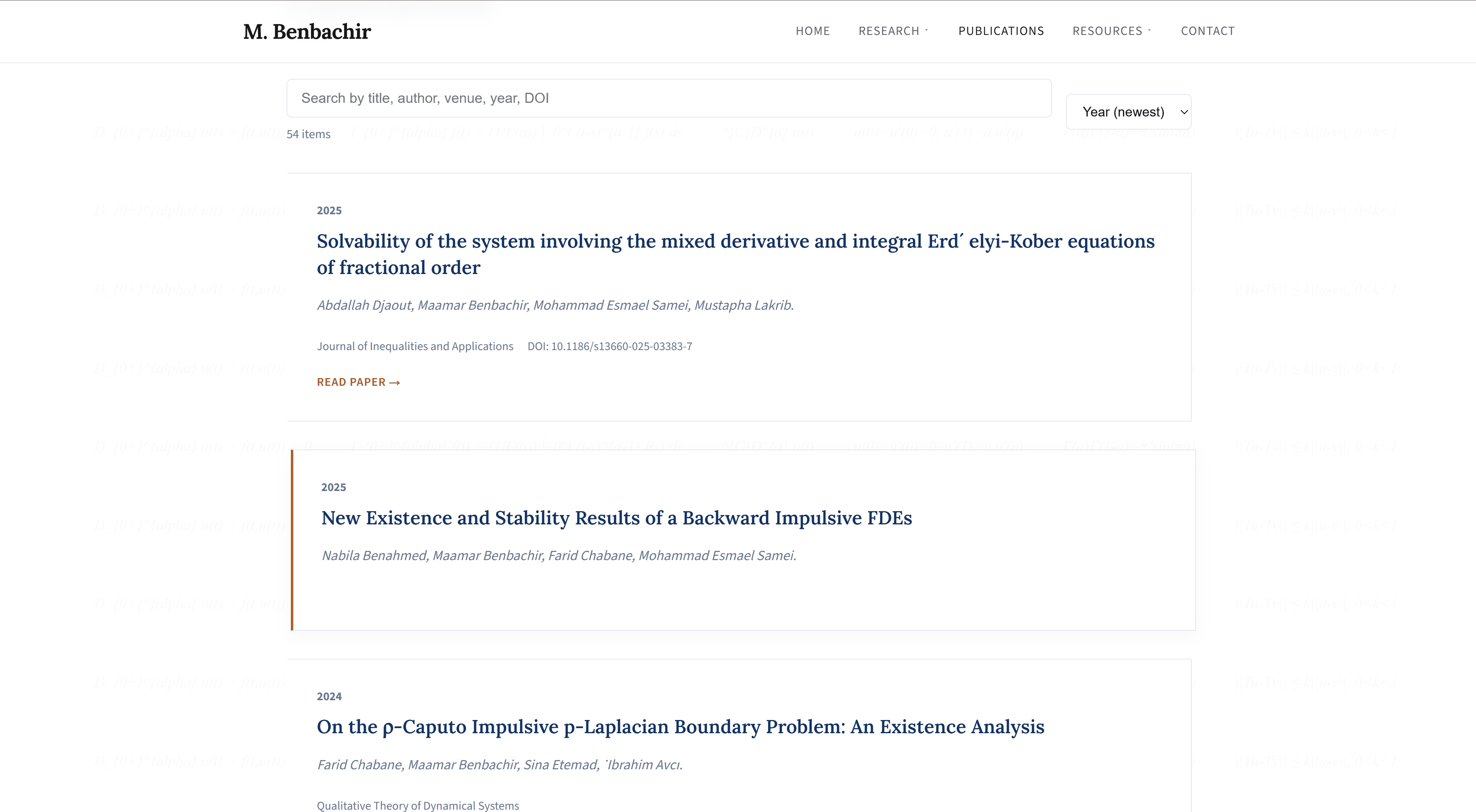 Publications overview with cards and supporting academic information.