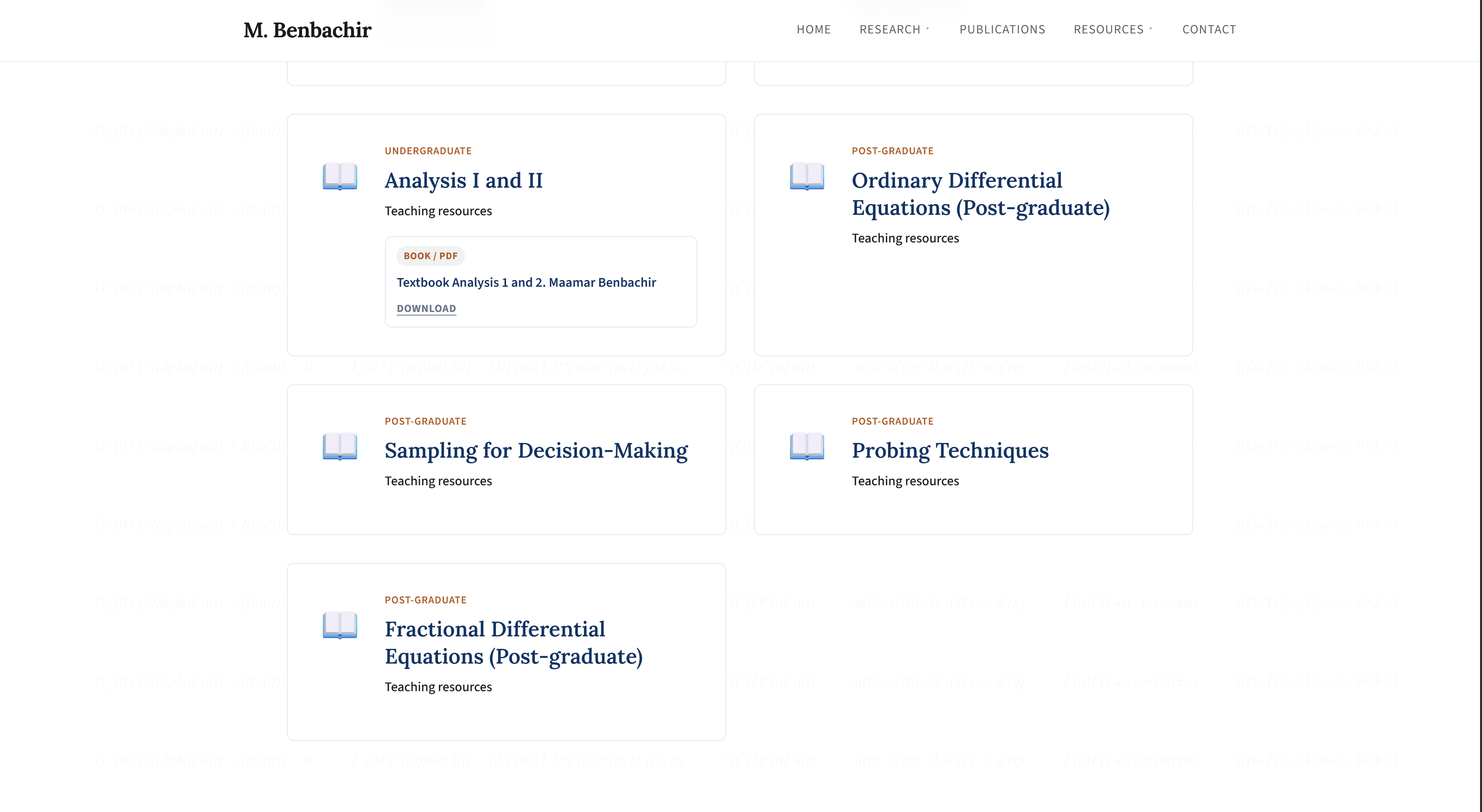 Teaching section listing modules and educational content.
