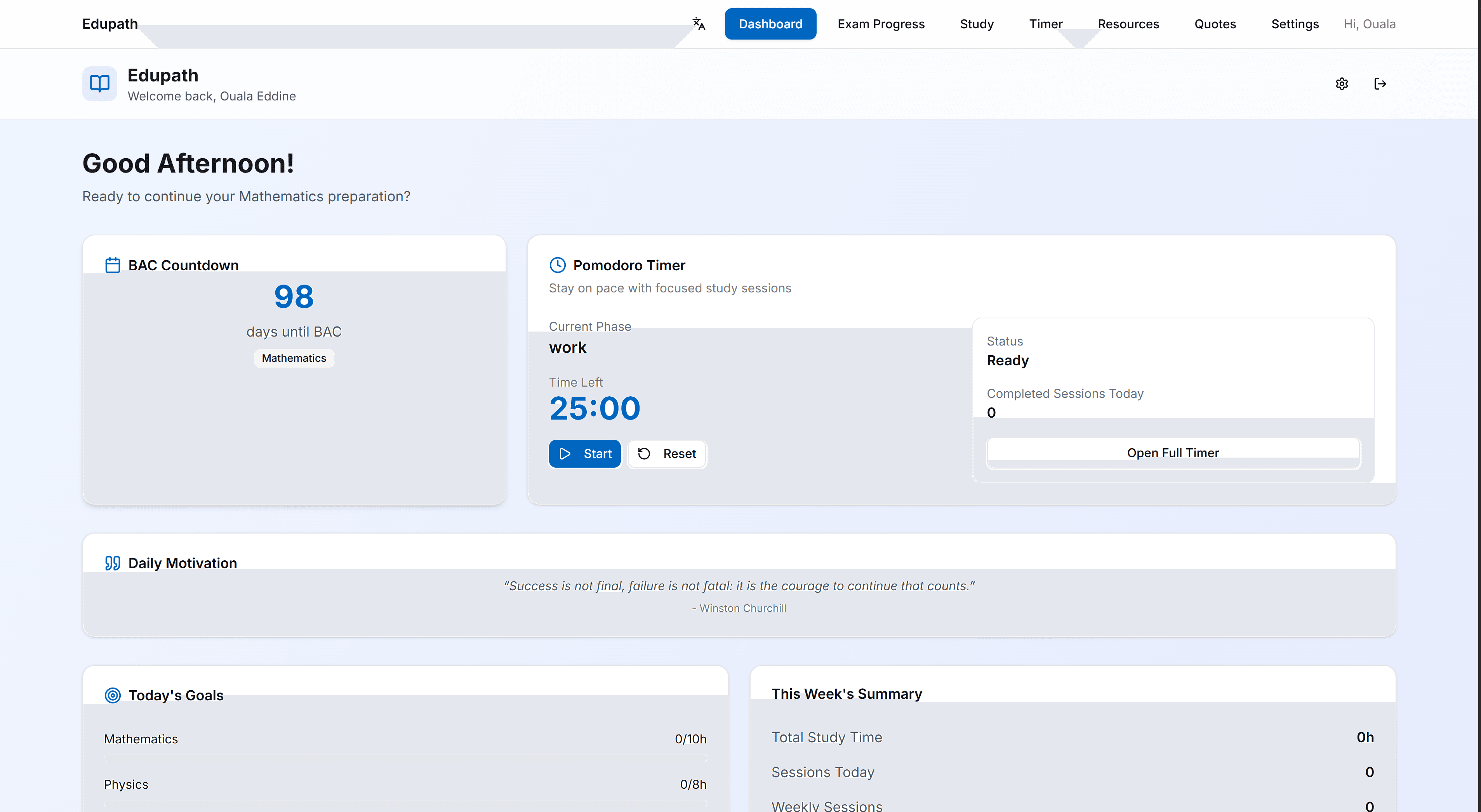 EduPath dashboard view with course tracking and learner progress.